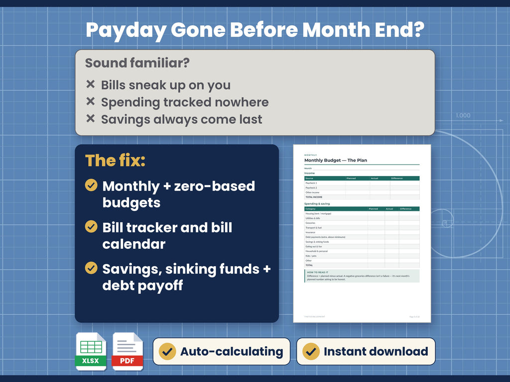 Budget Planner Printable with Spreadsheet – Monthly Budget, Bills and Debt Snowball