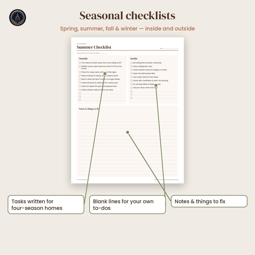 Home Maintenance Checklist and Binder-Printable PDF with Excel and Google Sheets Tracker