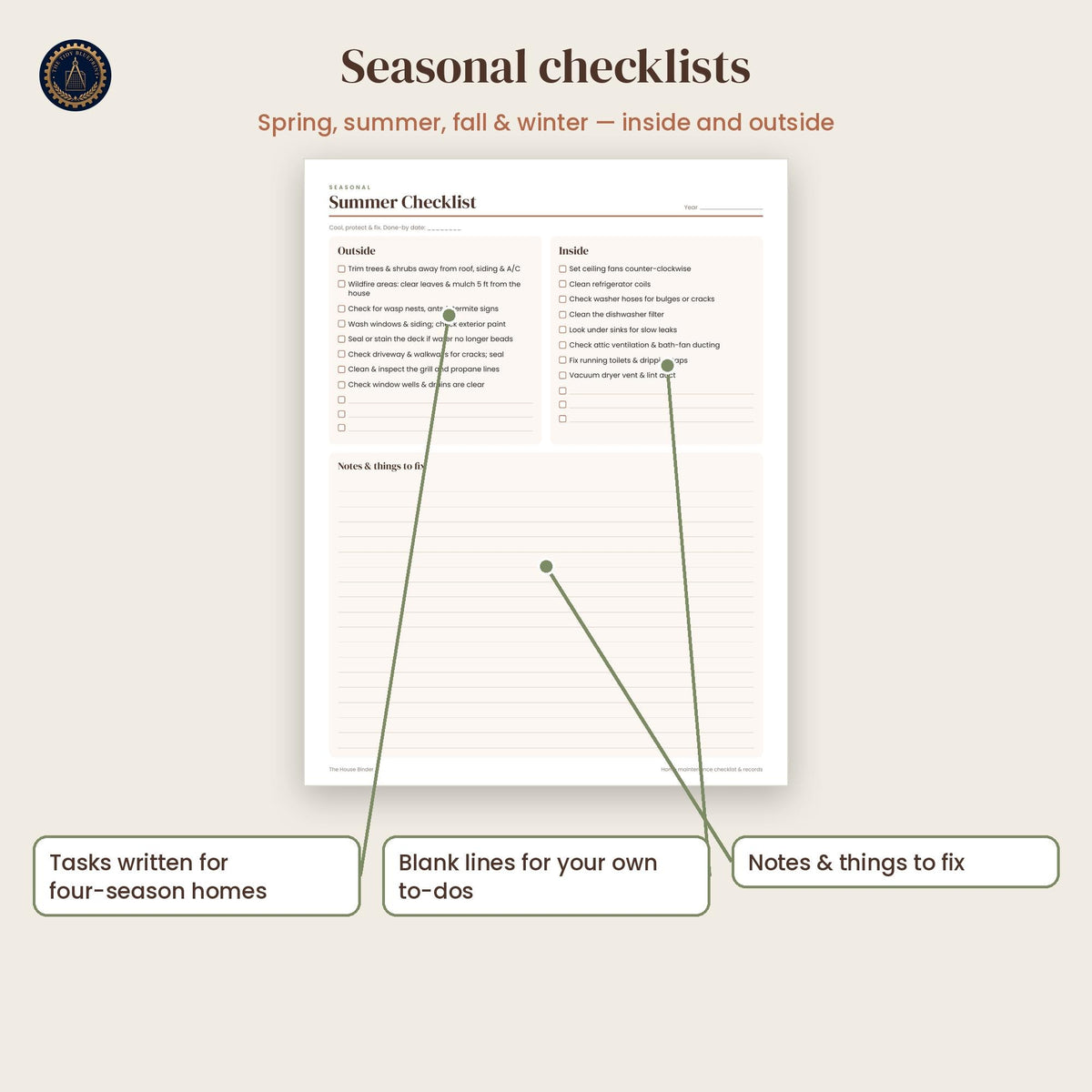 Home Maintenance Checklist and Binder-Printable PDF with Excel and Google Sheets Tracker