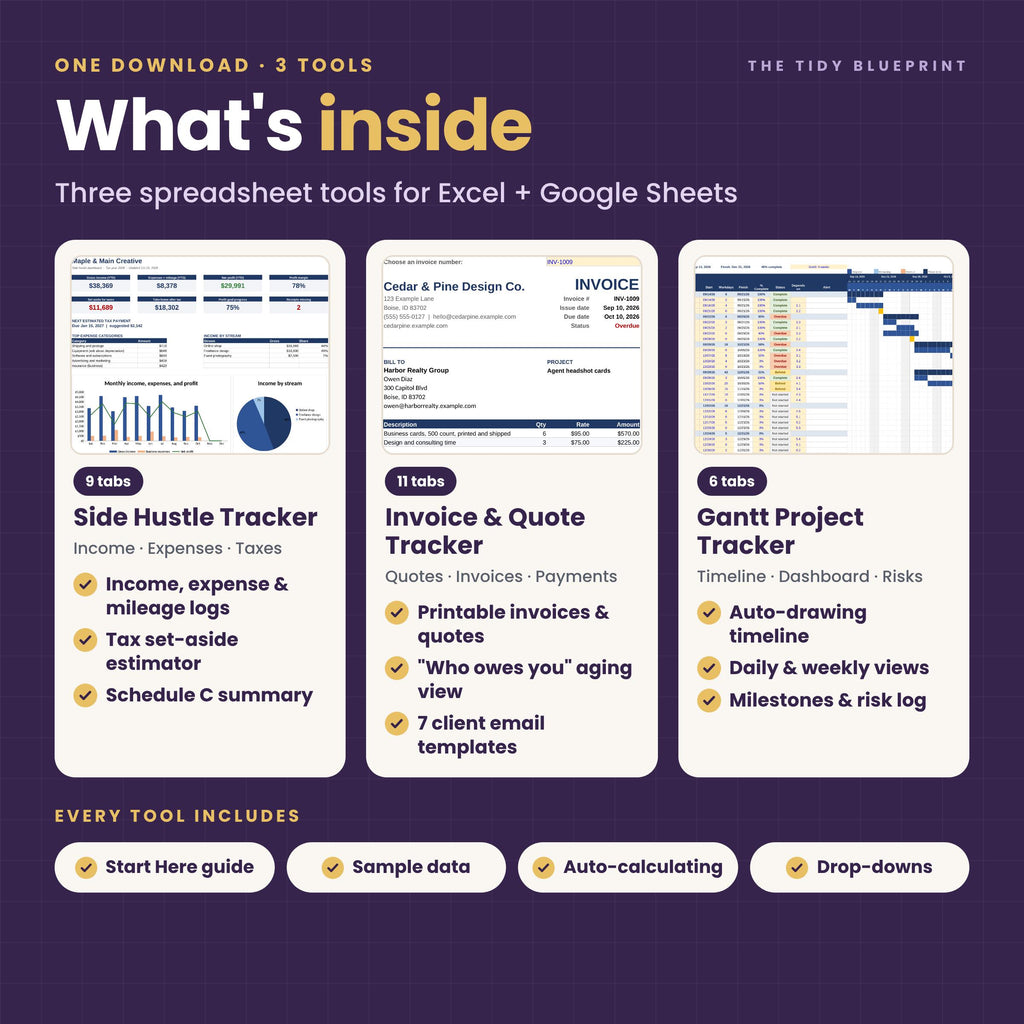 Small Business Spreadsheet Bundle – Bookkeeping, Invoices and Projects for Excel and Google Sheets
