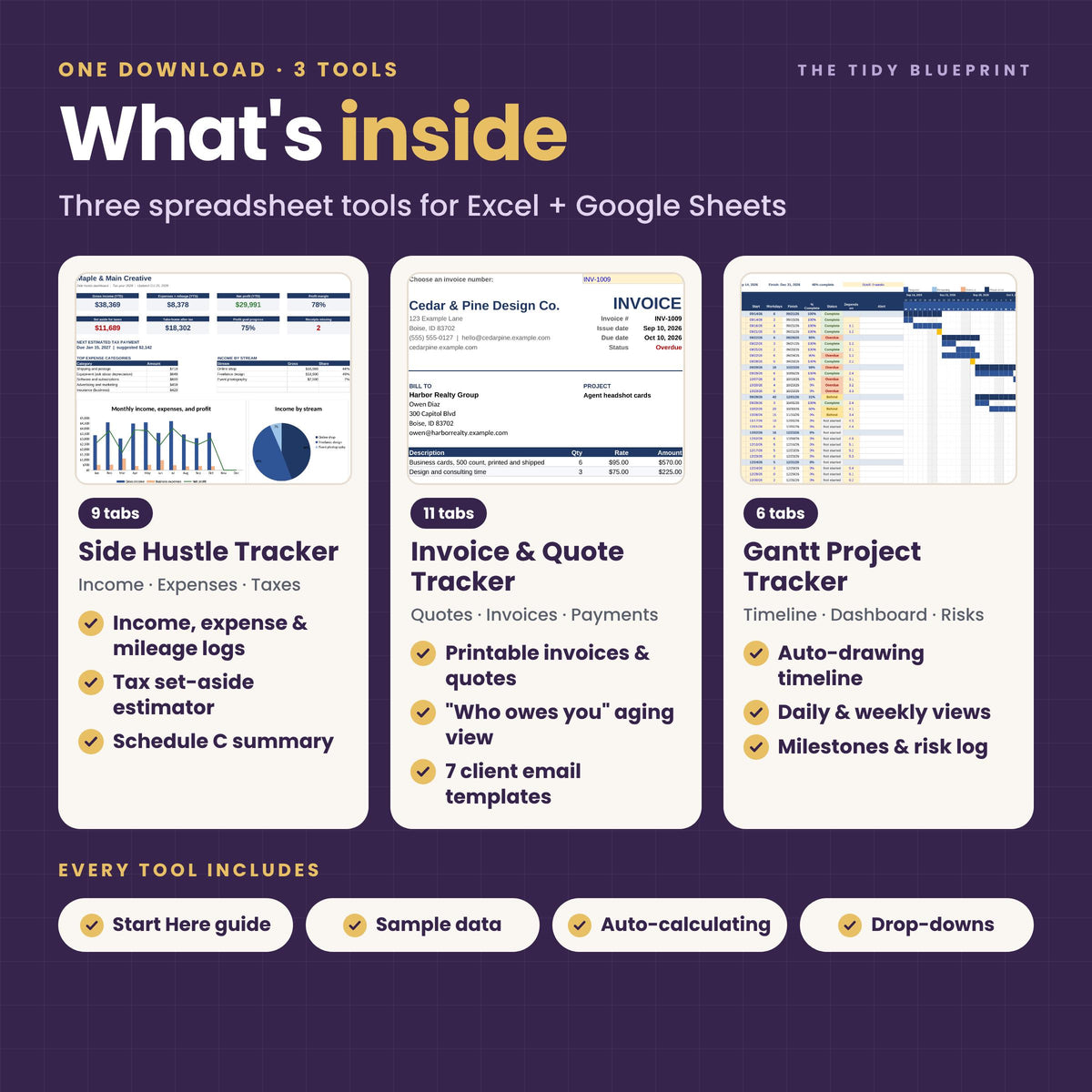 Small Business Spreadsheet Bundle – Bookkeeping, Invoices and Projects for Excel and Google Sheets