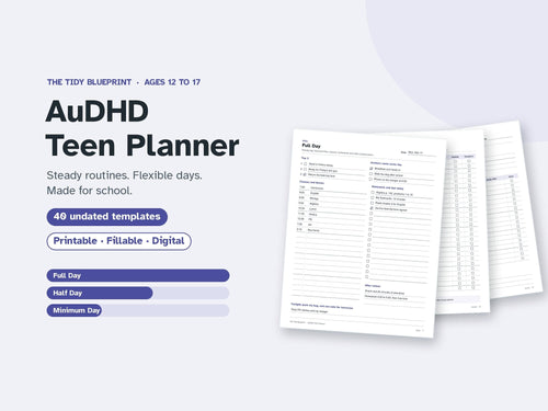 AuDHD School Planner for Teens – Undated ADHD and Autism Homework Tracker, Printable PDF