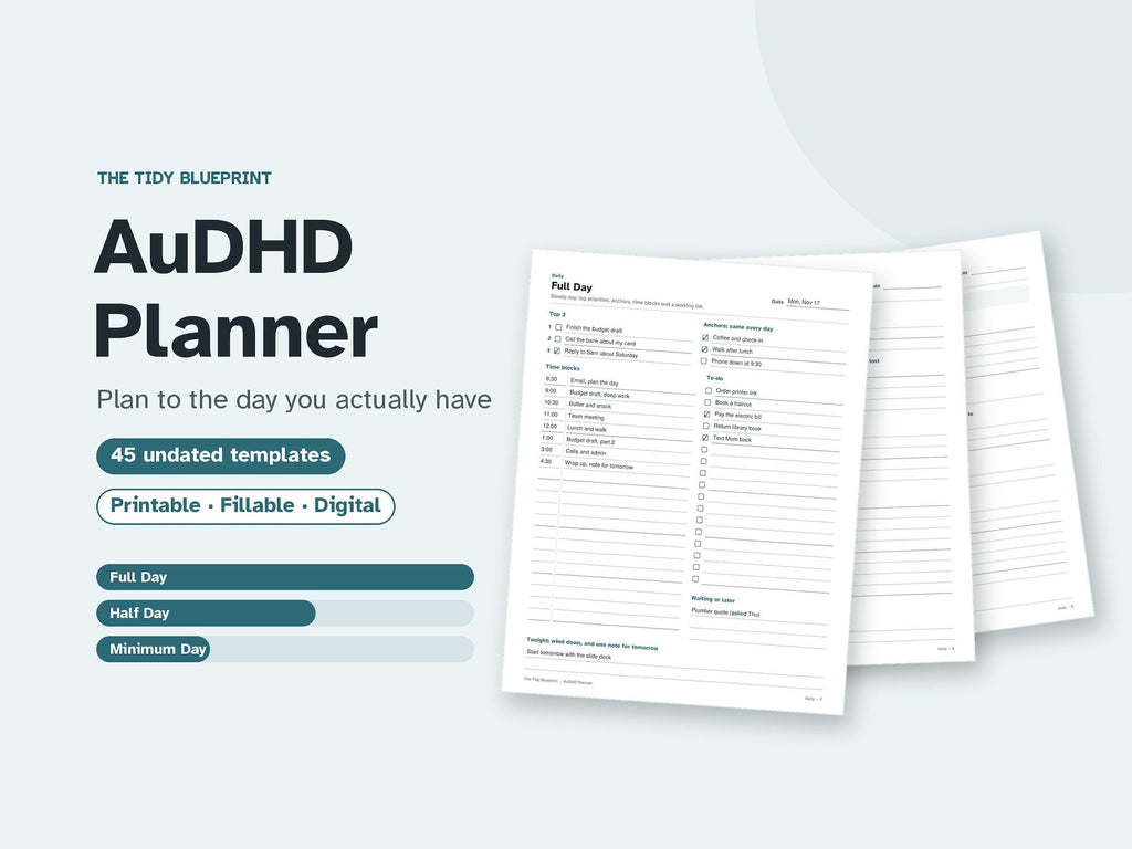 AuDHD Planner for Adults – Undated ADHD and Autism Printable, Fillable, Digital PDF