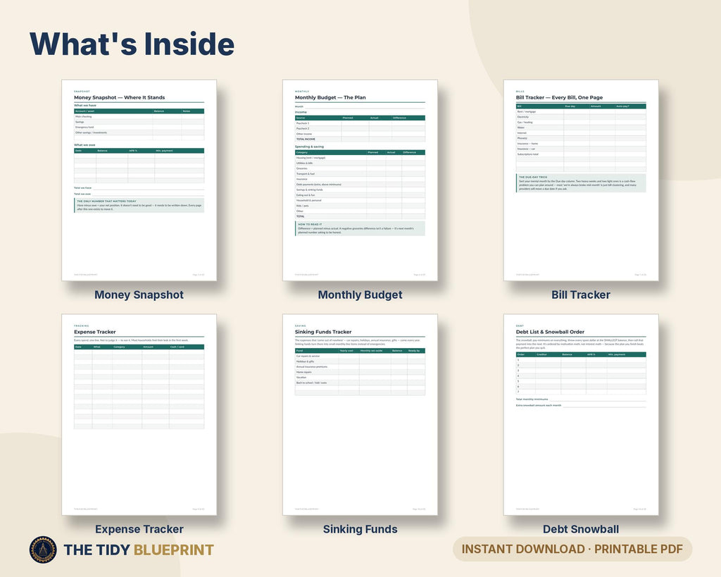 Budget Planner Printable with Spreadsheet – Monthly Budget, Bills and Debt Snowball