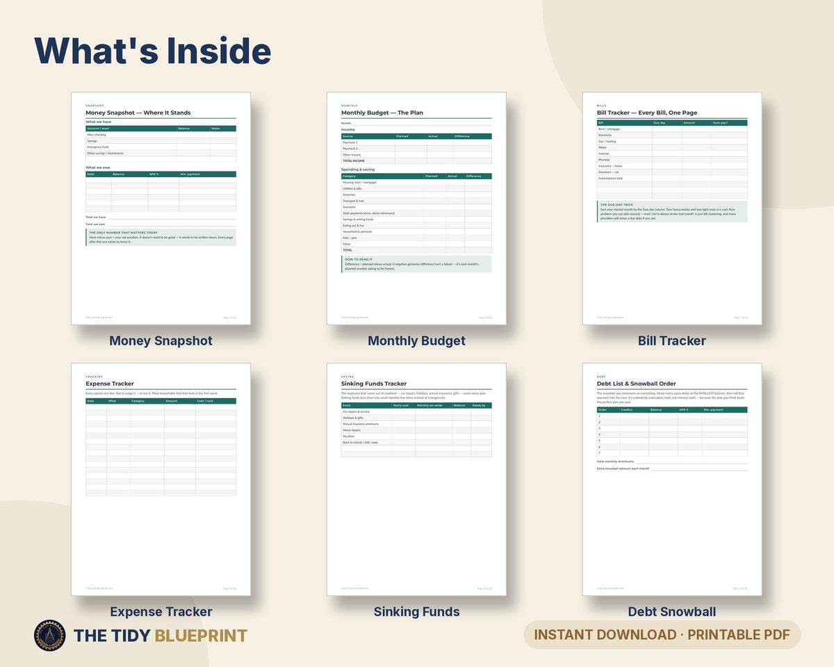Budget Planner Printable with Spreadsheet – Monthly Budget, Bills and Debt Snowball