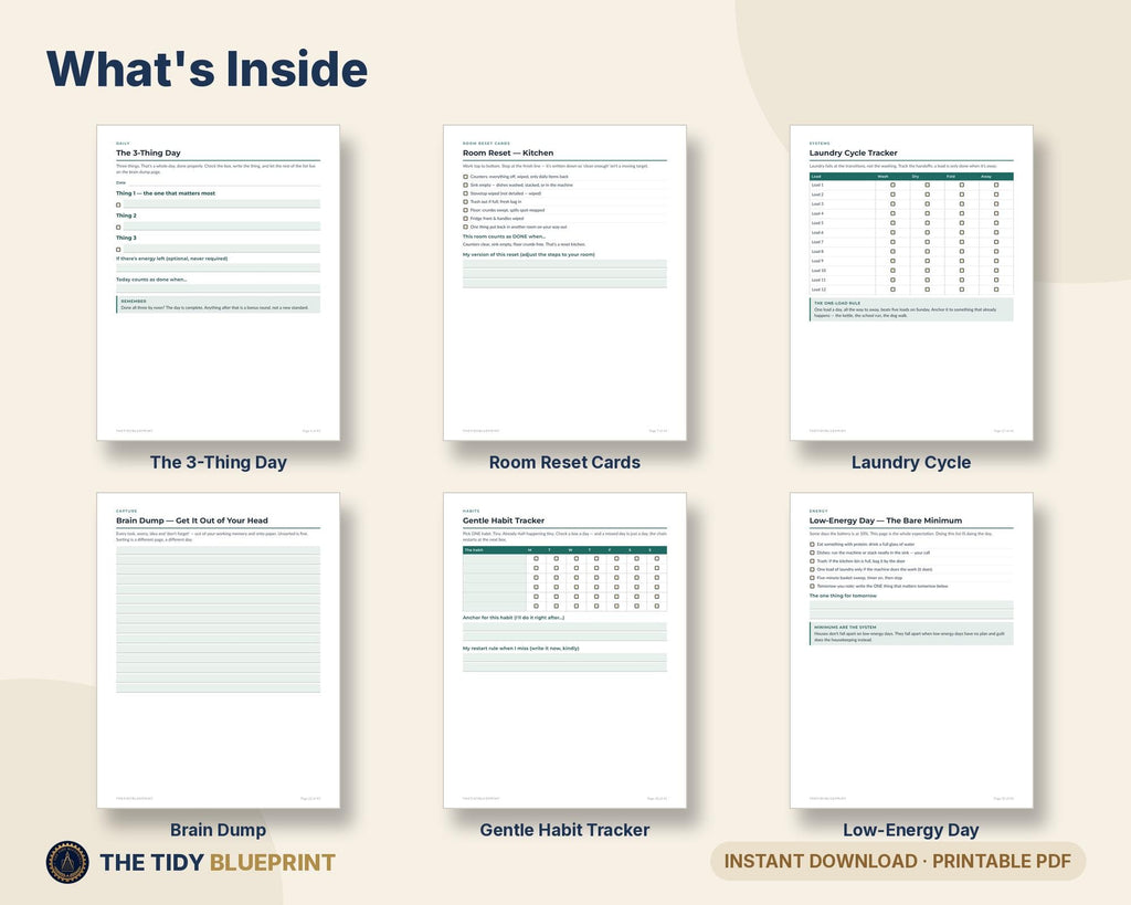 ADHD Cleaning Planner for Adults – Room Reset Checklists, Low Energy Chore System, PDF
