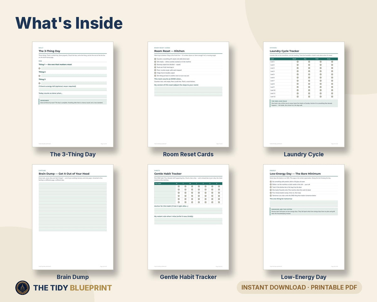 ADHD Cleaning Planner for Adults – Room Reset Checklists, Low Energy Chore System, PDF
