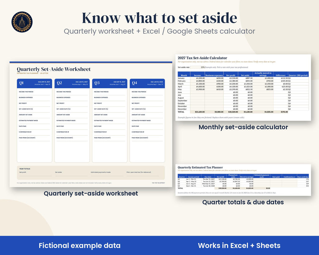 2027 U.S. Tax Calendar Printable with Estimated Payment Tracker and Set-Aside Spreadsheet