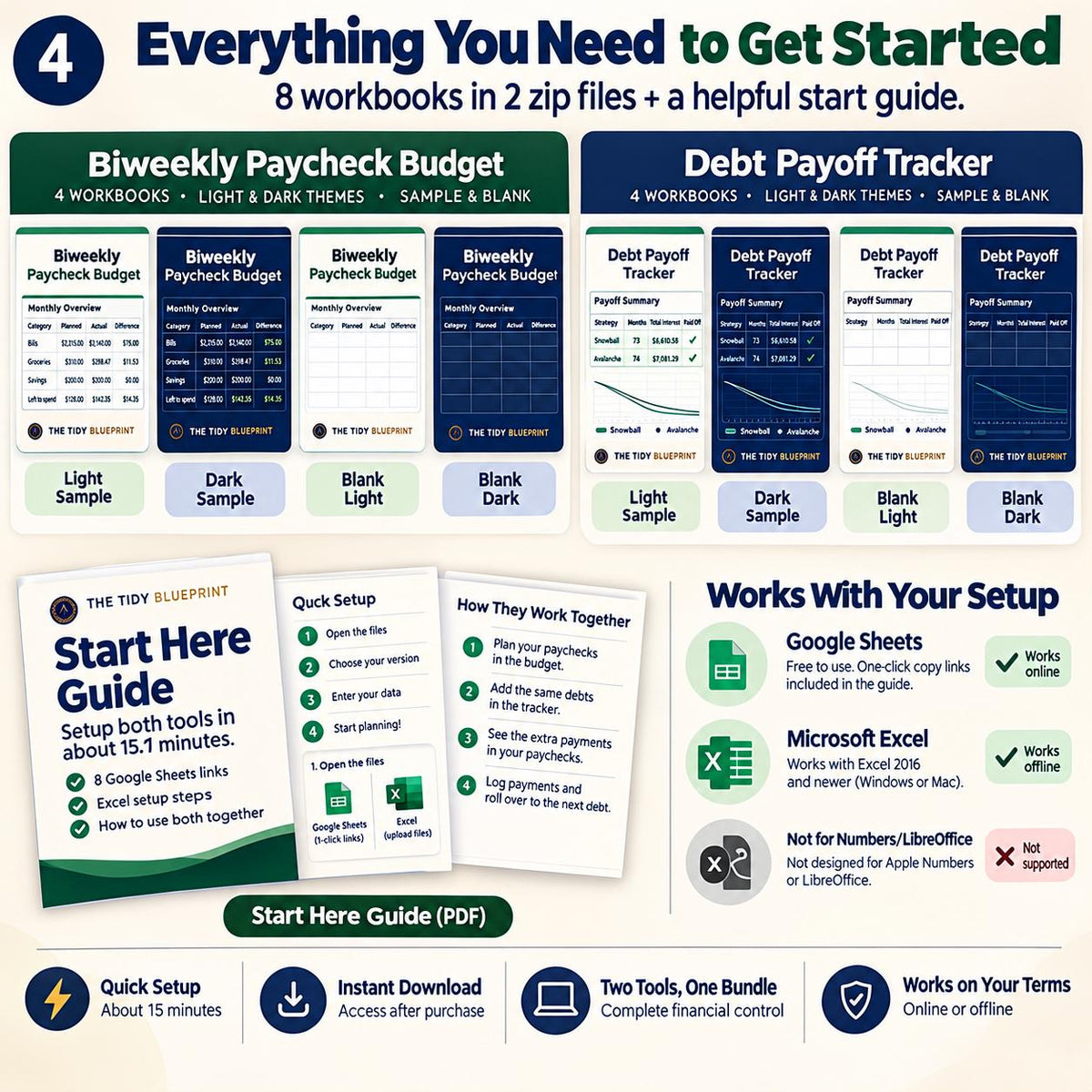 Budget and Debt Payoff Spreadsheet Bundle for Excel and Google Sheets