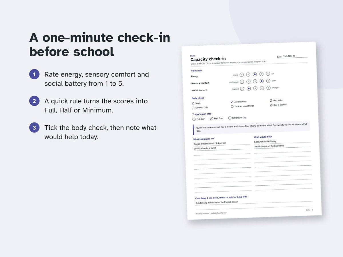 AuDHD School Planner for Teens – Undated ADHD and Autism Homework Tracker, Printable PDF