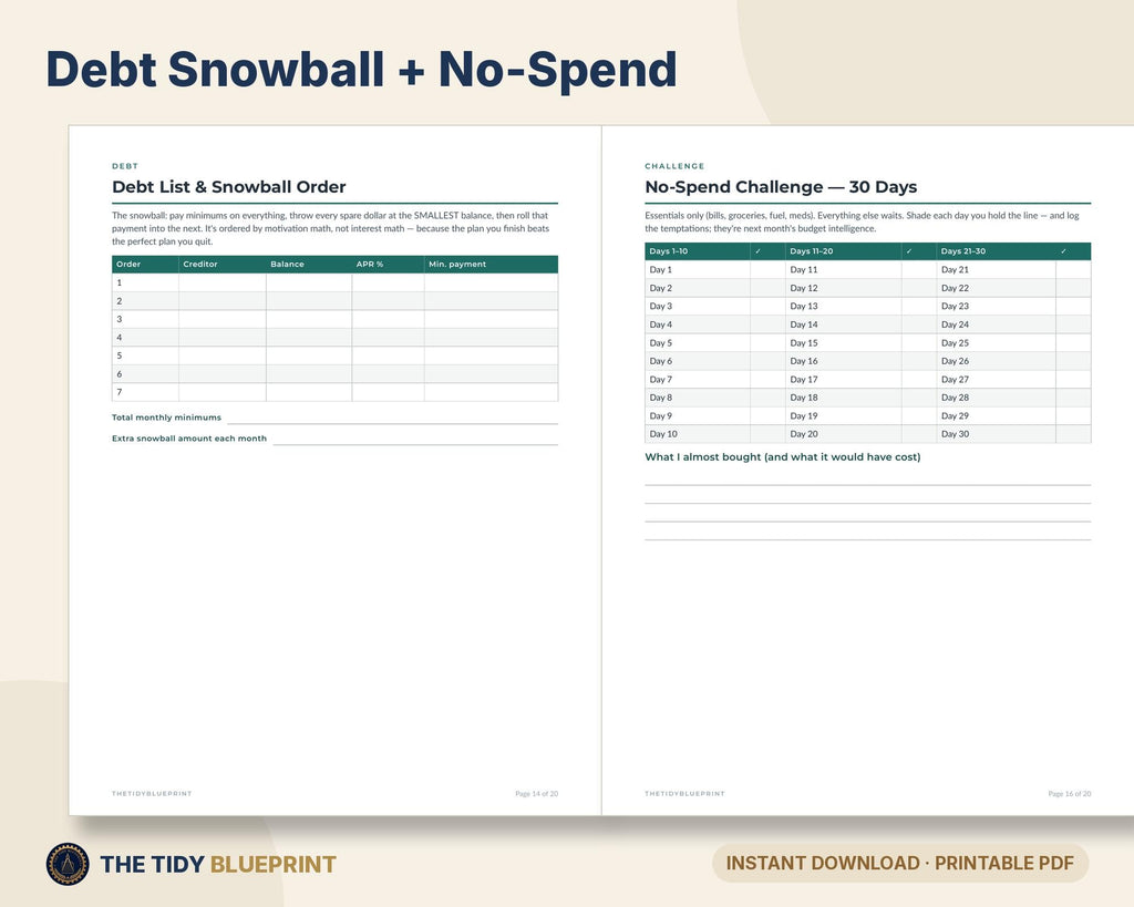 Budget Planner Printable with Spreadsheet – Monthly Budget, Bills and Debt Snowball