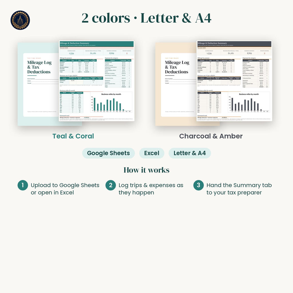 2026 Mileage Tracker Spreadsheet for Excel and Google Sheets with Printable Logs