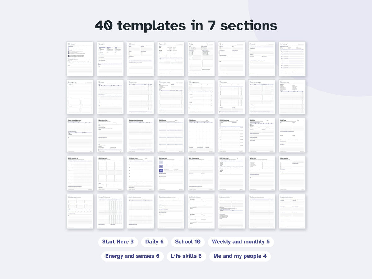AuDHD School Planner for Teens – Undated ADHD and Autism Homework Tracker, Printable PDF