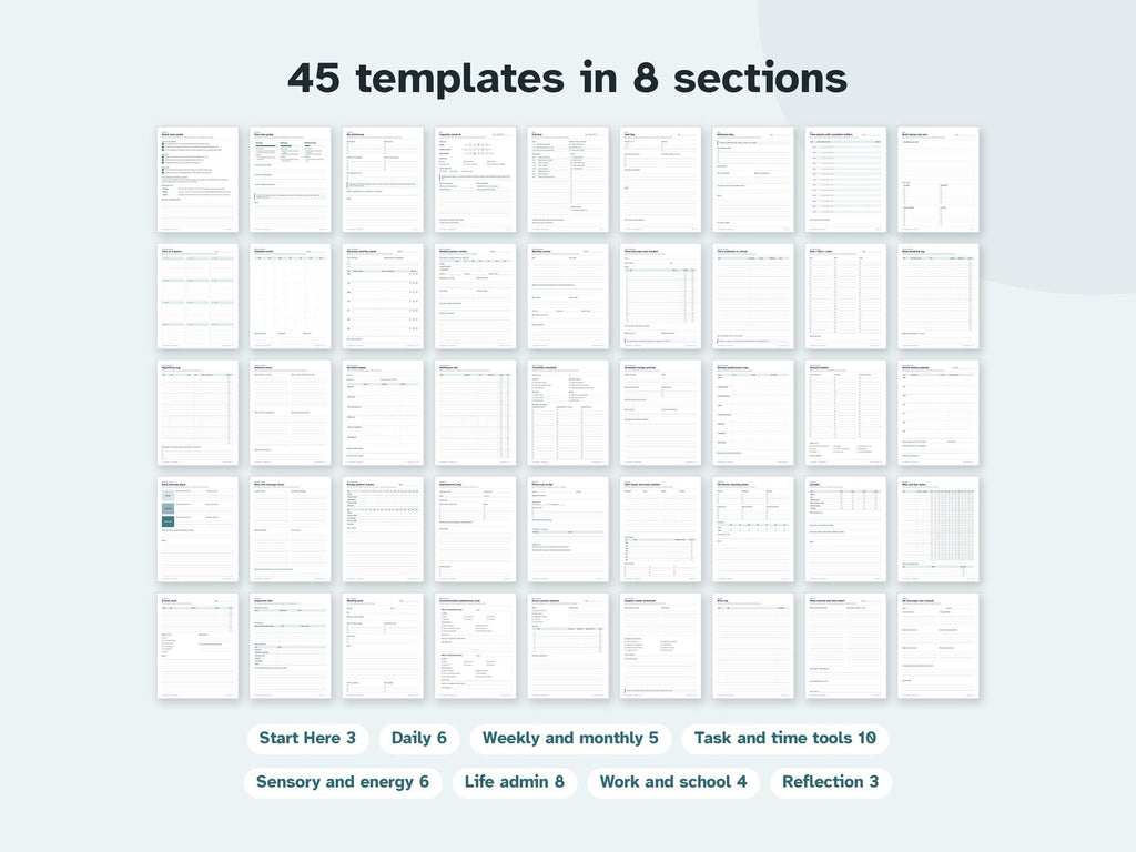 AuDHD Planner for Adults – Undated ADHD and Autism Printable, Fillable, Digital PDF
