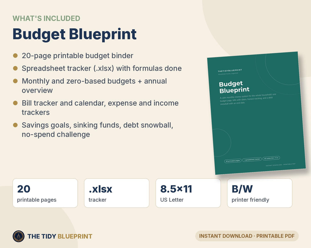 Budget Planner Printable with Spreadsheet – Monthly Budget, Bills and Debt Snowball