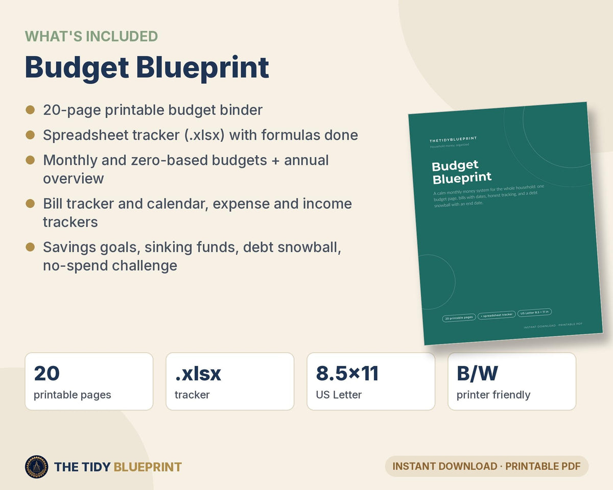 Budget Planner Printable with Spreadsheet – Monthly Budget, Bills and Debt Snowball