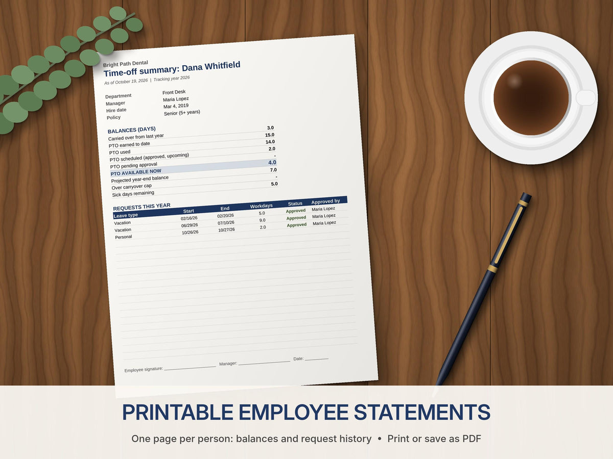 PTO Tracker for 30 Employees – Excel and Google Sheets Leave Calendar