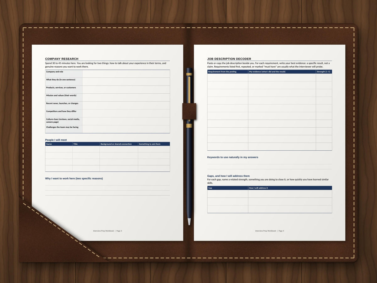 Interview Prep Workbook Printable