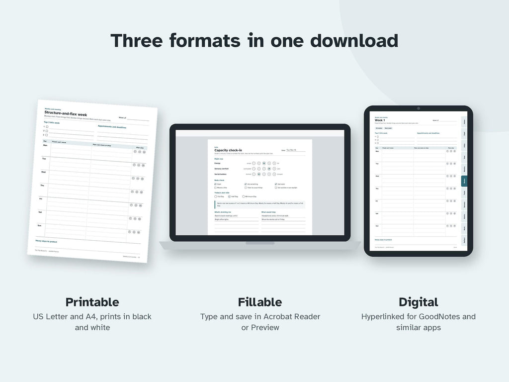 AuDHD Planner for Adults – Undated ADHD and Autism Printable, Fillable, Digital PDF