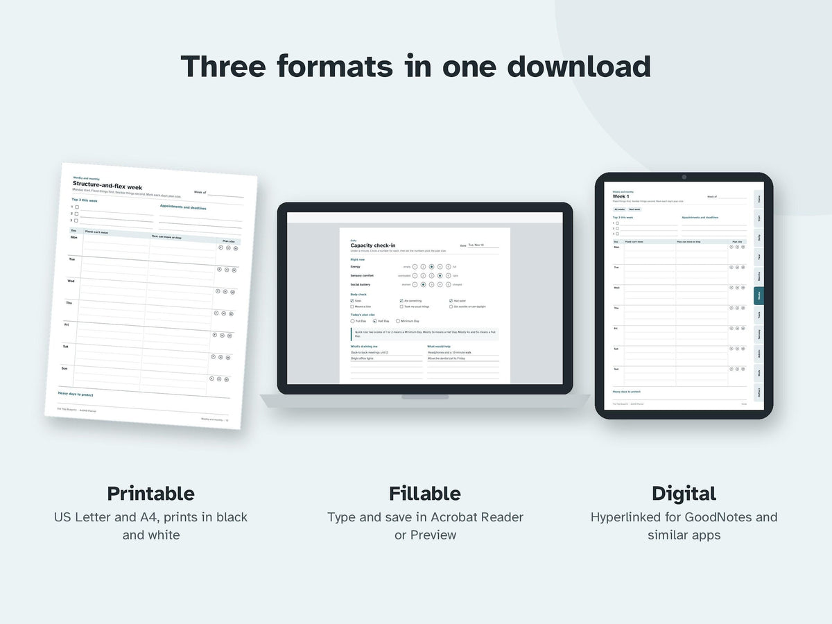 AuDHD Planner for Adults – Undated ADHD and Autism Printable, Fillable, Digital PDF