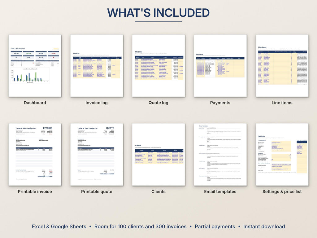 Invoice Tracker and Quote Templates for Excel and Google Sheets – Payments and Overdue Balances