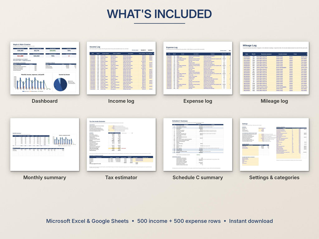 Side Hustle Bookkeeping Spreadsheet – Income, Expenses and Mileage for Excel and Google Sheets