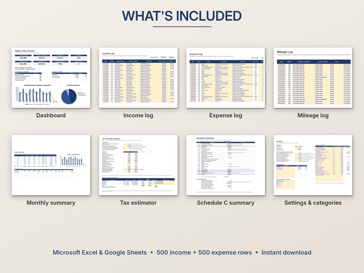 Side Hustle Bookkeeping Spreadsheet – Income, Expenses and Mileage for Excel and Google Sheets