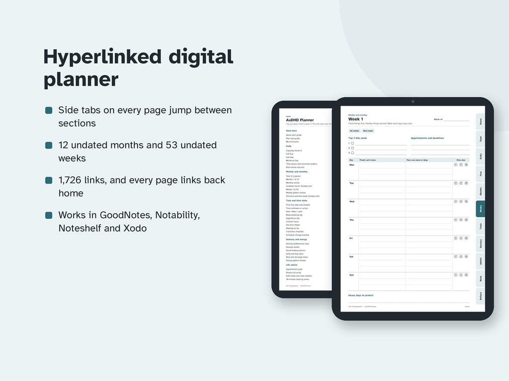 AuDHD Planner for Adults – Undated ADHD and Autism Printable, Fillable, Digital PDF