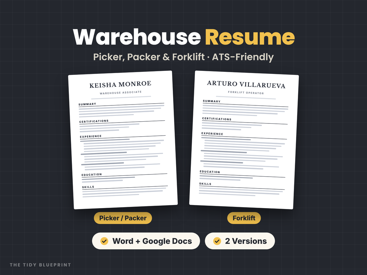 Warehouse Resume Template