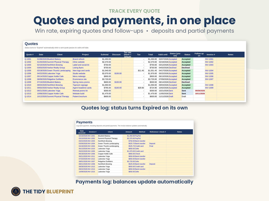 Invoice Tracker and Quote Templates for Excel and Google Sheets – Payments and Overdue Balances