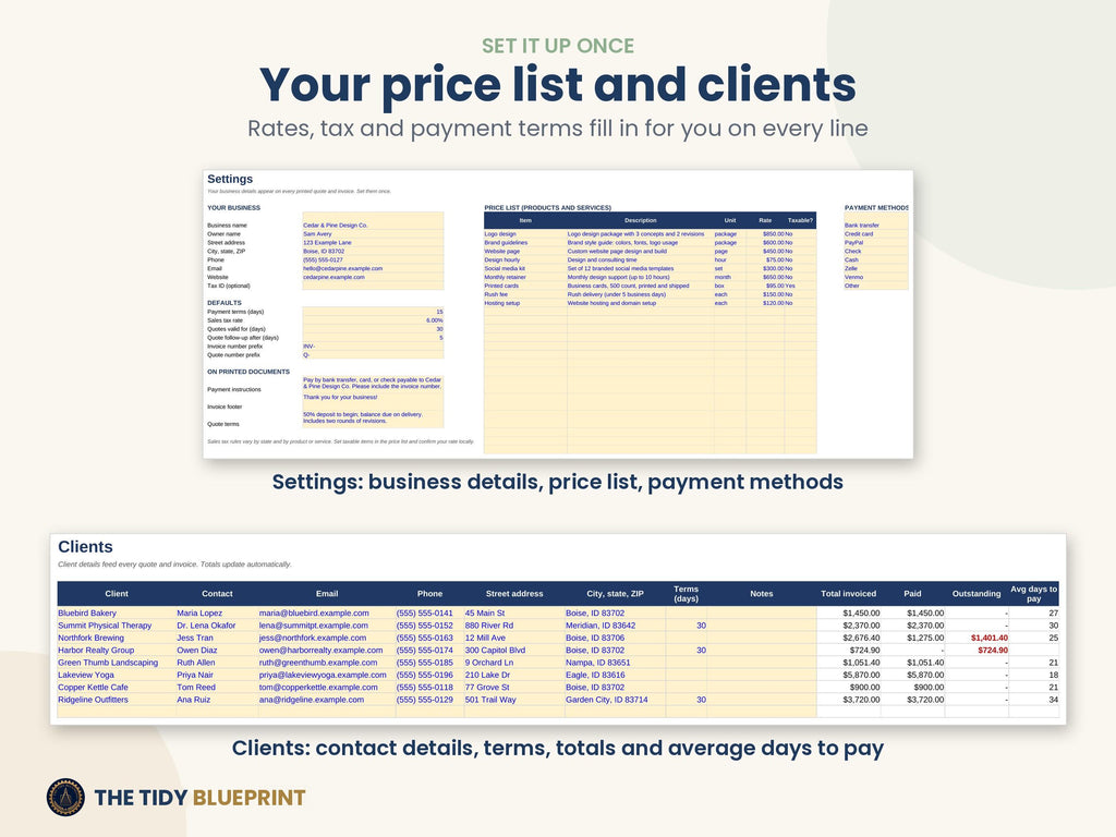 Invoice Tracker and Quote Templates for Excel and Google Sheets – Payments and Overdue Balances