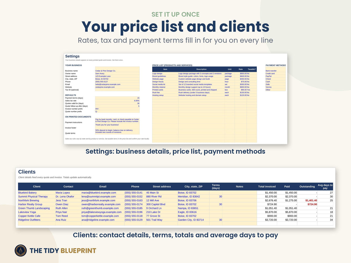 Invoice Tracker and Quote Templates for Excel and Google Sheets – Payments and Overdue Balances