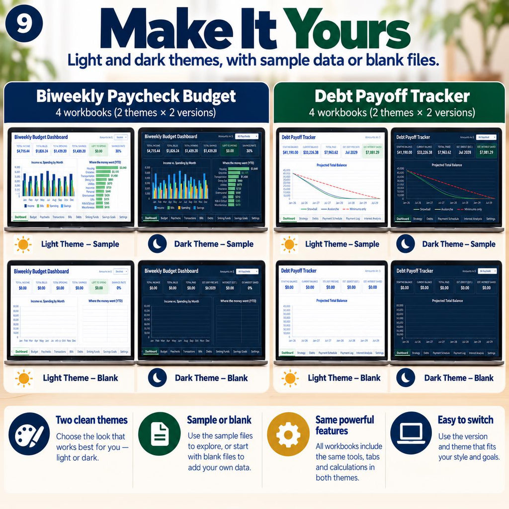 Budget and Debt Payoff Spreadsheet Bundle for Excel and Google Sheets