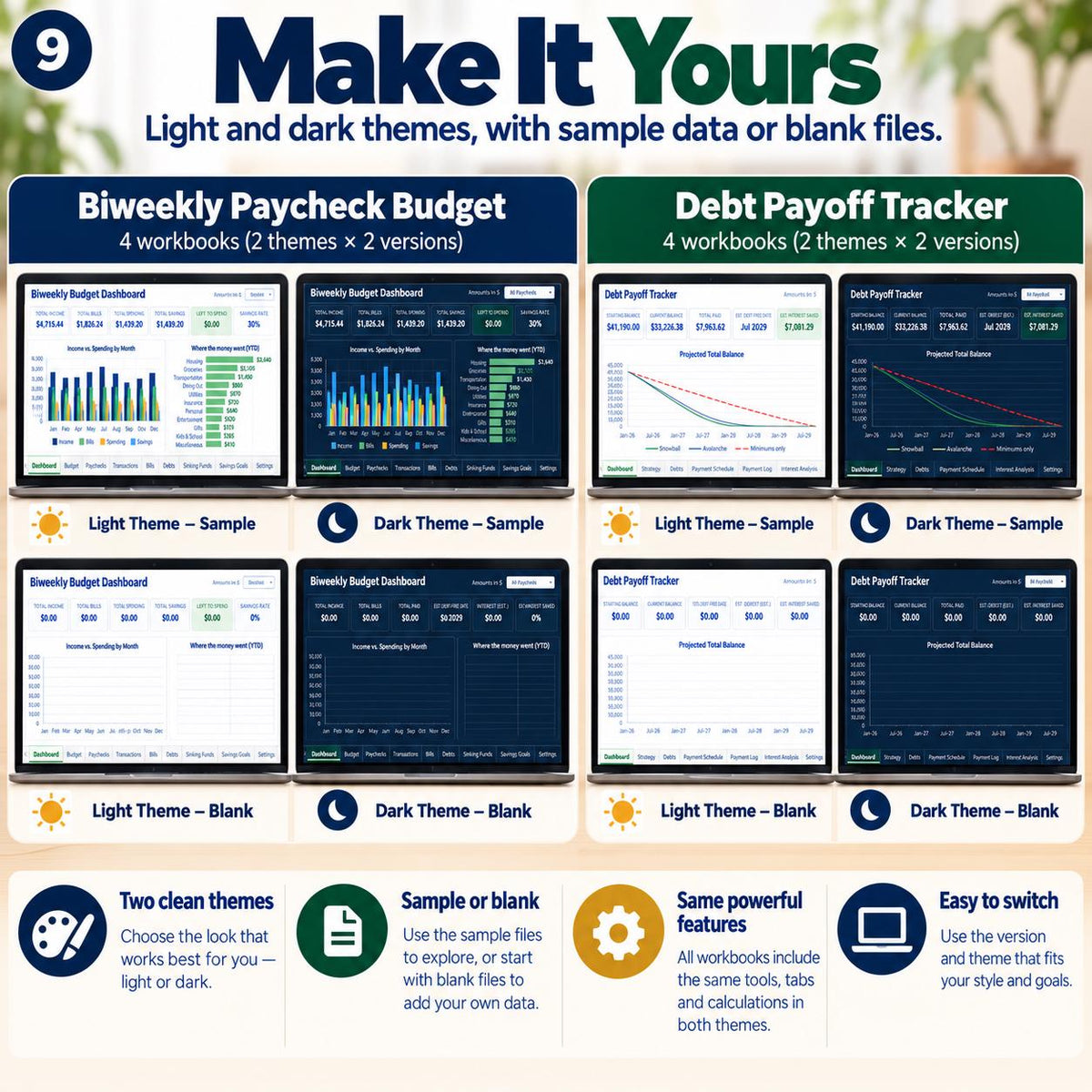 Budget and Debt Payoff Spreadsheet Bundle for Excel and Google Sheets