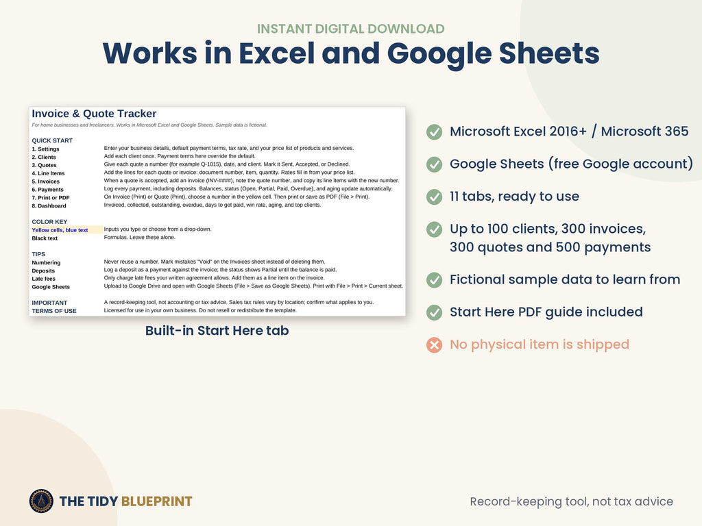 Invoice Tracker and Quote Templates for Excel and Google Sheets – Payments and Overdue Balances