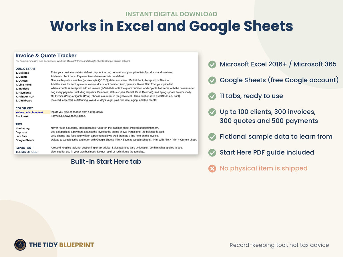 Invoice Tracker and Quote Templates for Excel and Google Sheets – Payments and Overdue Balances