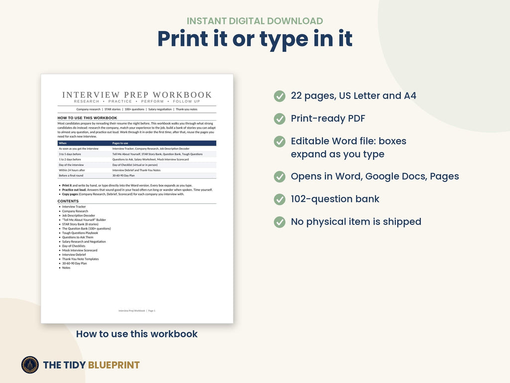 Interview Prep Workbook Printable