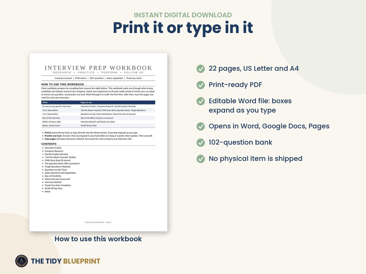 Interview Prep Workbook Printable