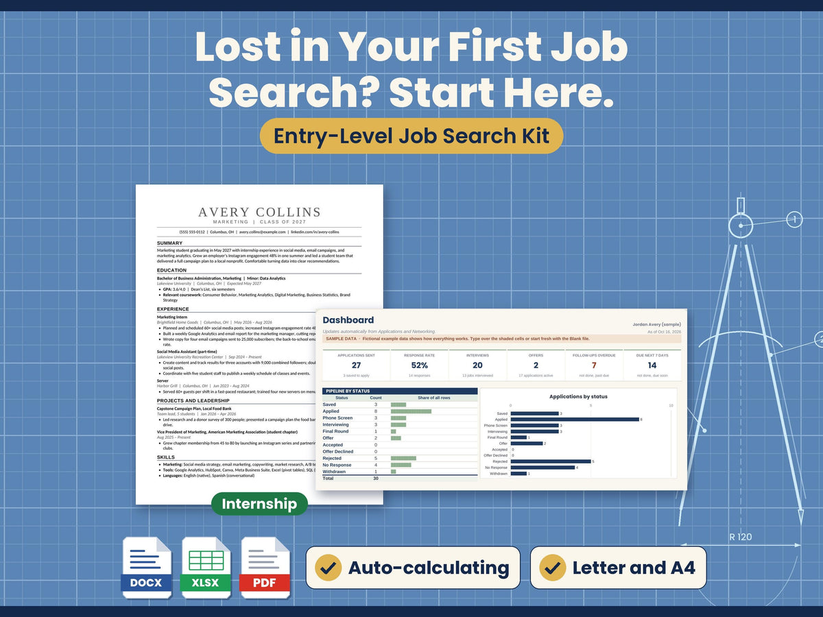 Entry Level Resume Template Kit with Job Application Tracker and Interview Prep Workbook