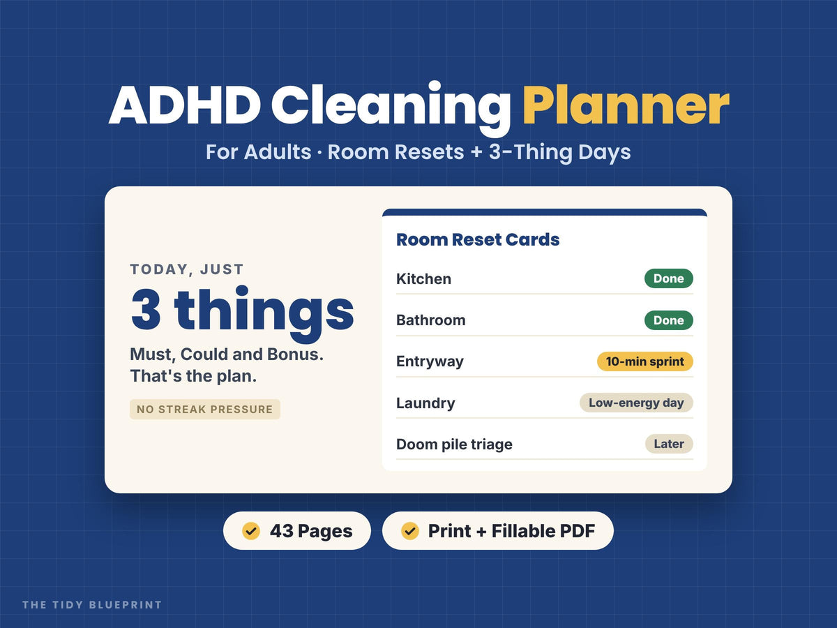 ADHD Cleaning Planner for Adults – Room Reset Checklists, Low Energy Chore System, PDF