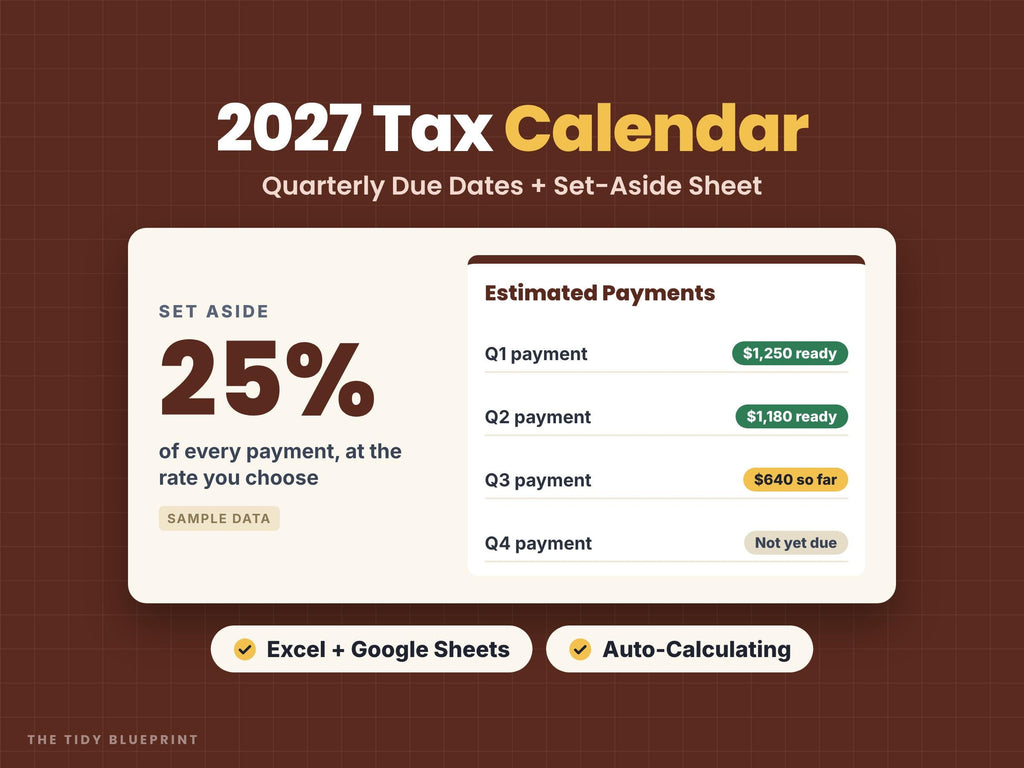 2027 U.S. Tax Calendar Printable with Estimated Payment Tracker and Set-Aside Spreadsheet