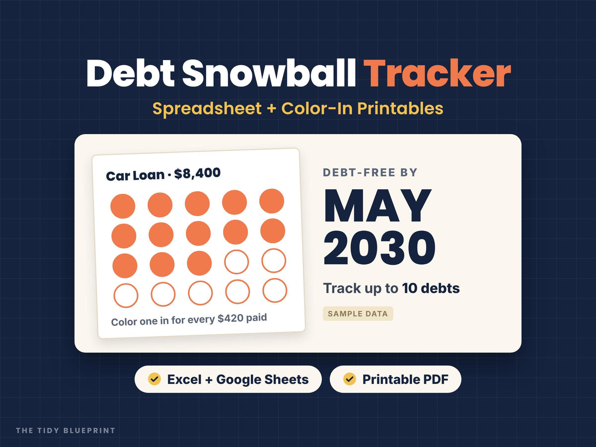 Debt Snowball Spreadsheet and Printable Trackers – 10 Debts, Excel and Google Sheets