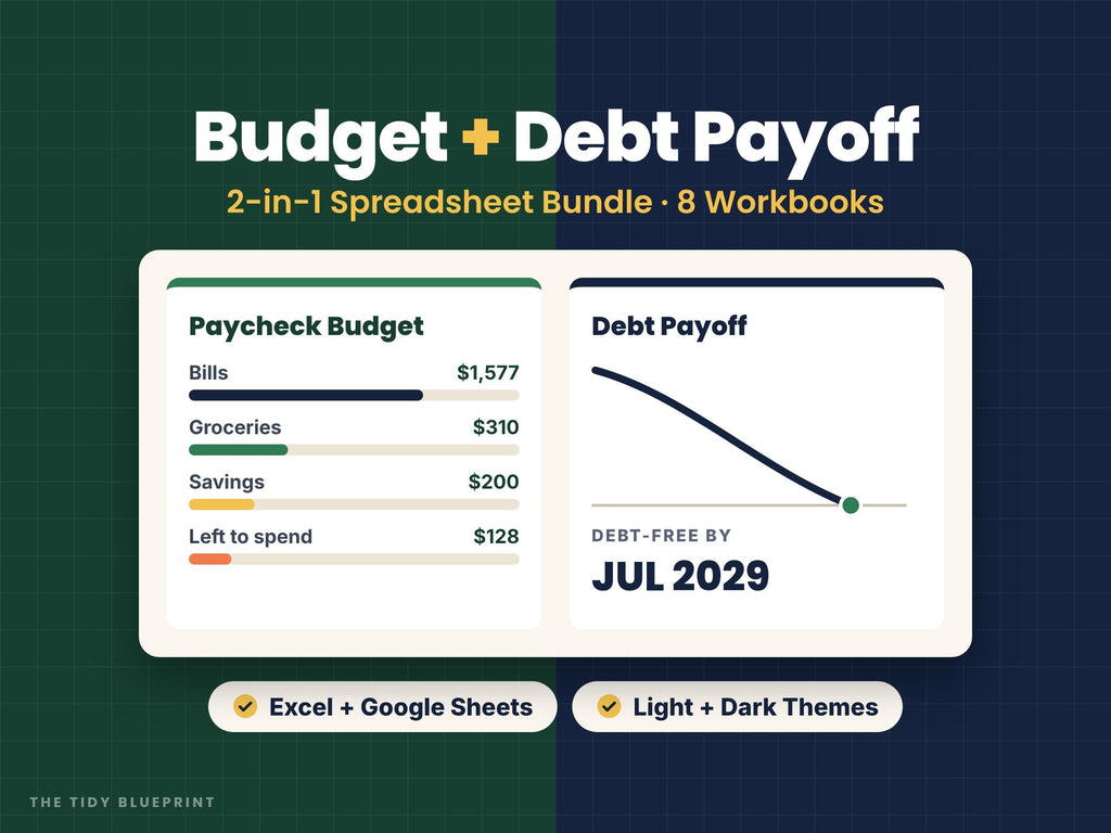 Budget and Debt Payoff Spreadsheet Bundle for Excel and Google Sheets