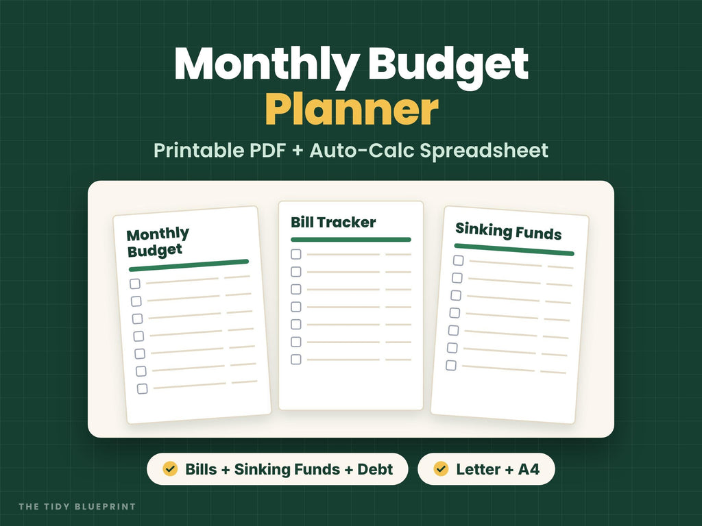 Budget Planner Printable with Spreadsheet – Monthly Budget, Bills and Debt Snowball