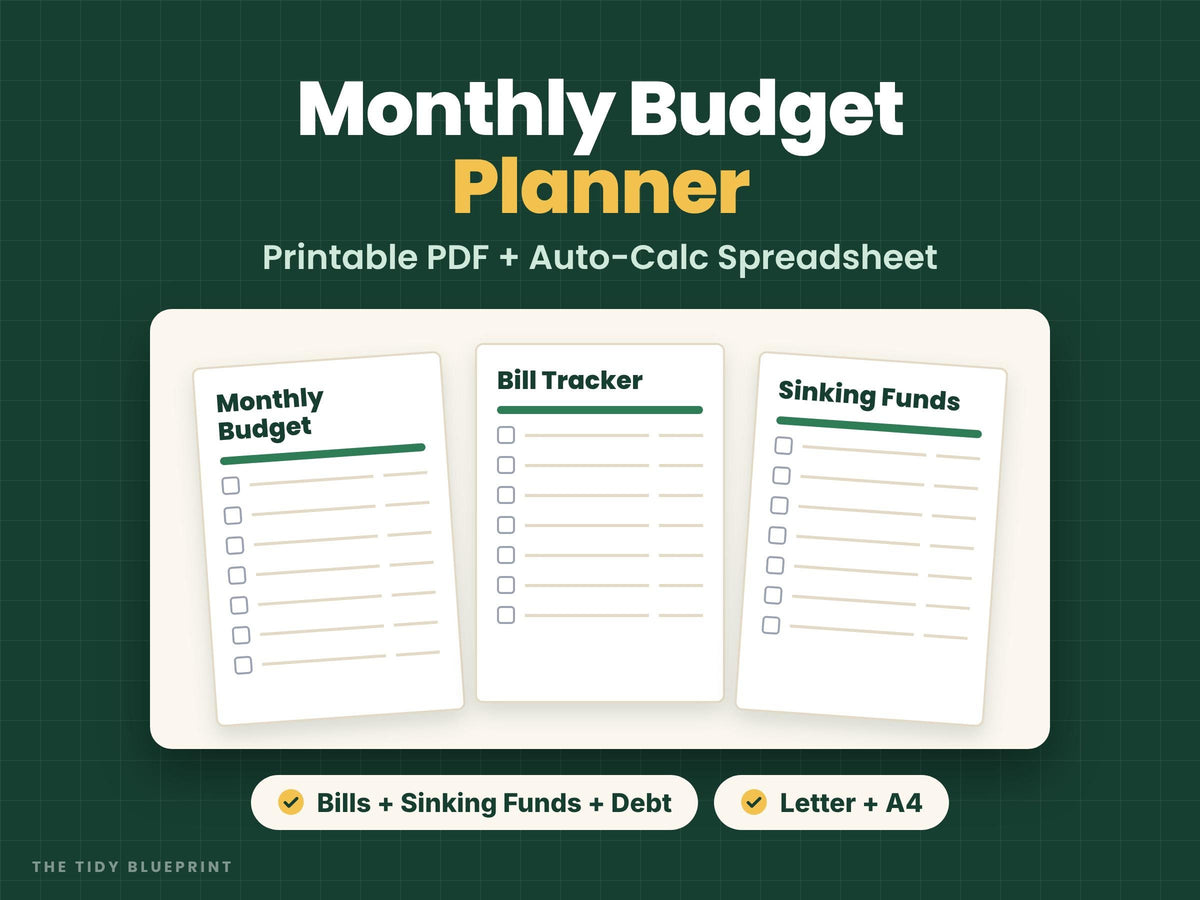 Budget Planner Printable with Spreadsheet – Monthly Budget, Bills and Debt Snowball